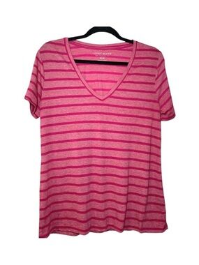 Lucky Brand Women's Pink Striped V-Neck Tee Size Medium